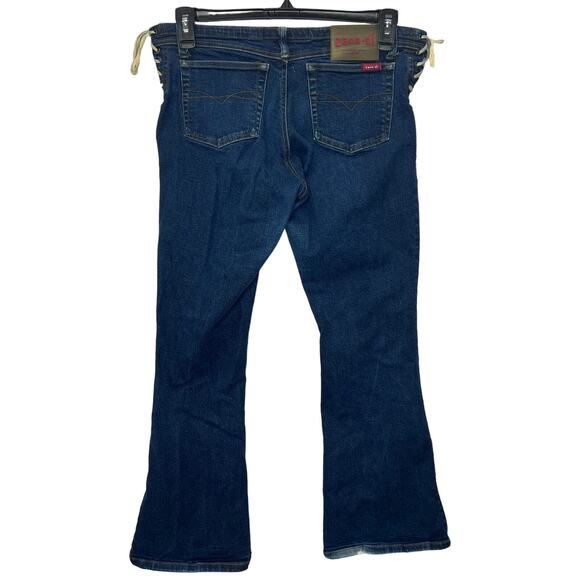 Vintage Y2K Zana Di Flare Jeans Side Lace Up Tie Size 13 Stretch Dark Wash Low - Picture 2 of 7